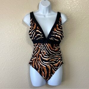 DKNY Black, Cream, & Brown Animal Print Swimsuit